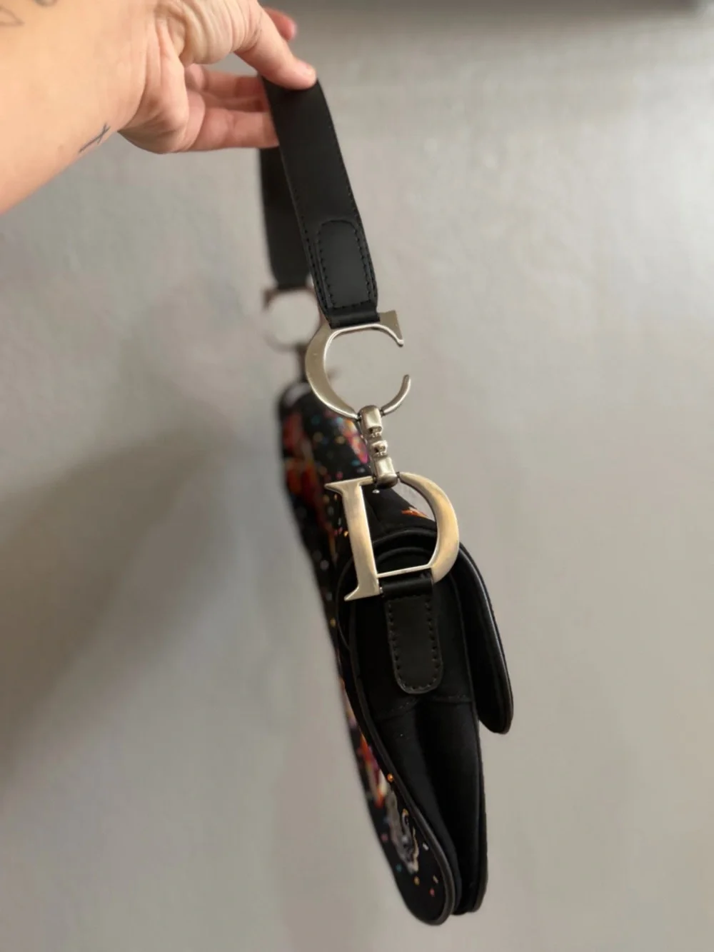 Dior Black Embroidered Butterfly Saddle Bag with Multicolor Accents - Picture 5 of 11